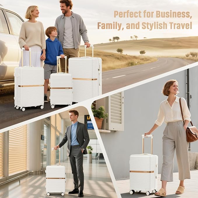 Joyway Lightweight Carry-On Luggage 20 Inch with Spinner Wheels, TSA Lock, Durable ABS Hardshell Suitcase for Business & Travel (White, 20 Inch)