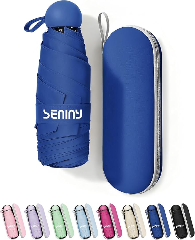 Seniny Mini Portable Travel Umbrella with Case - Compact Umbrellas for Rain & Sun UV Protection for Backpack Pocket, Lightweight Folding Small Umbrella, Tiny Purse Size UV Blocker for Kids Women Girls