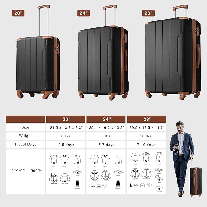Merax 20 Inch Carry On Luggage Airline Approved, Hardshell ABS Suitcase with Spinner Wheels, TSA Lock, Lightweight Travel Luggage for Business Trips & Weekend Getaways