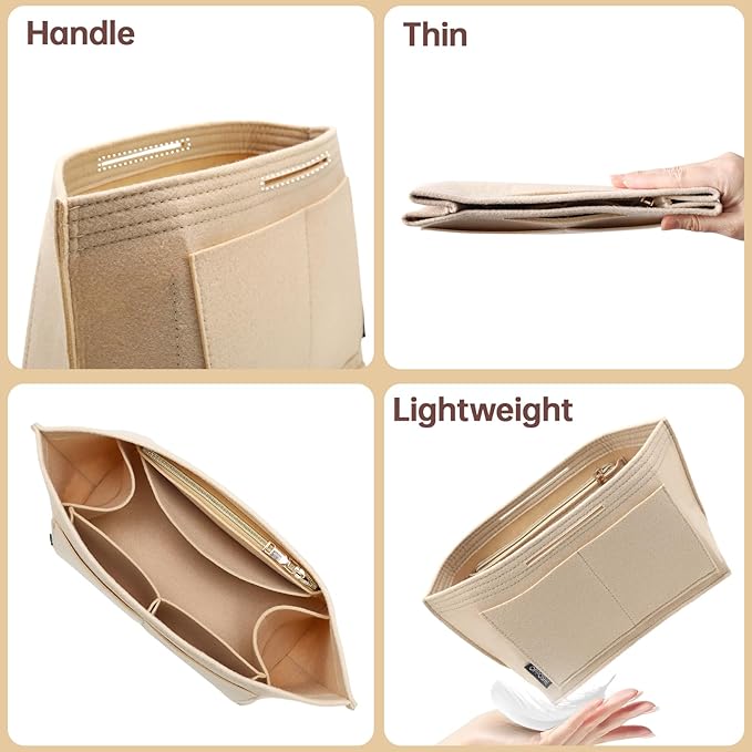 OPPOSHE Purse Organizer Insert for Longchamp Le Pliage, Premium Felt Long Champ Bag Handbag Women, Tote Organizer Insert with 9 Compartments (Large, Beige)