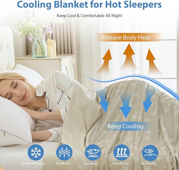 OIGAE Cooling Blanket for Hot Sleepers - Soft & Lightweight Summer Cold Blanket for Night Sweats | Perfect for Bed, Couch, Sofa (Dune, Throw 50'' x 70'')