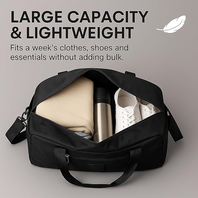 Folding Duffle Bag for Travel – Large Capacity Waterproof Oxford Cloth Weekender Carry On Tote with Crossbody strap, Lightweight Foldable Gym and Overnight Bag (2, Black, Large)
