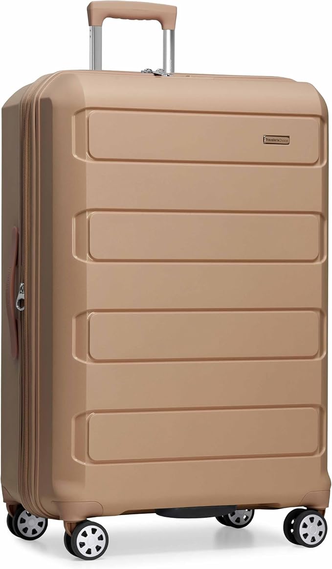 Traveler's Choice Pagosa Hardshell Expandable Luggage with Spinner Wheels, Latte Beige, 30-Inch Large