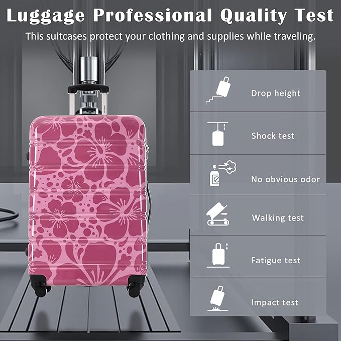 Merax Suitcase Set, Hardshell Luggage Sets 3 Piece with Spinner Wheels, Durable Printing Suitcase with TSA Lock Lightweight 20" 24" 28",Purple Pink