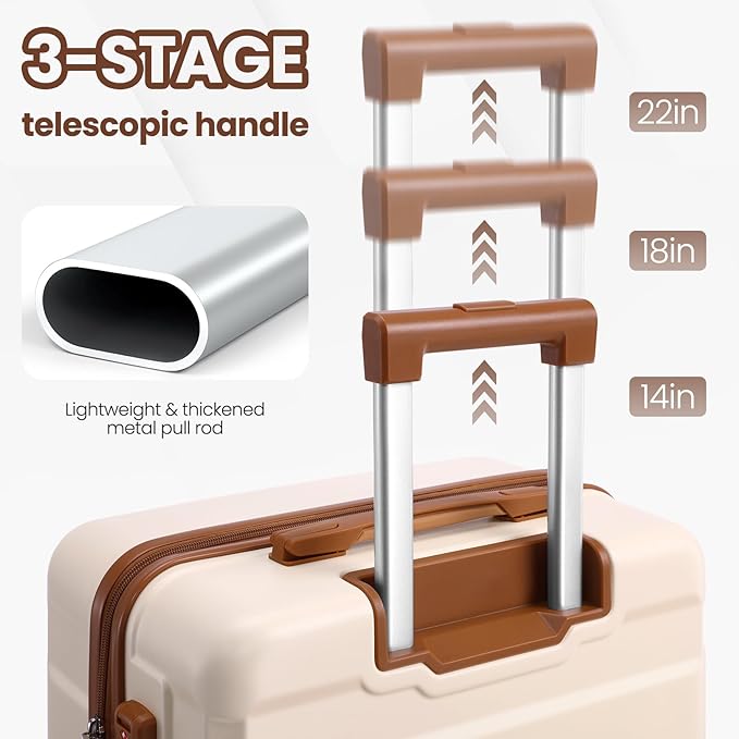Hoteel Luggage Sets 5 Piece, 4-Year Warranty, Carry-On Luggage with Dual-Spinner Wheels, ABS Hard Shell Suitcase with TSA Locks, Lightweight Luggages for Travel, Beige(20IN/24IN/28IN/DB/TB)