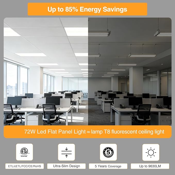 2x4 LED Flat Panel Light,Selectable 5CCT,0-10V Dimmable,9360LM,4Pack | 3000K/3500K/4000K/5000K/6500K, 30W/40W/50W/60W/72W, 2x4FT LED Drop Ceiling Fixture for Office, Commercial, School, ETL Listed