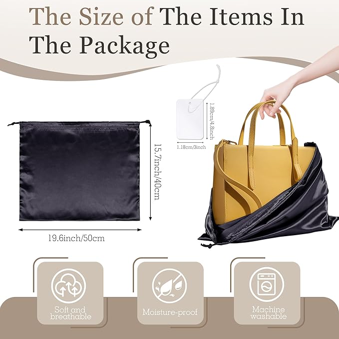 Vonty 3 Pack Silky Dust Bags for Shoes and Purses, Satin Drawstring Bag for HandBags Boots - Black Shoe Bag Silk Dust Cover Bag Protector Travel Storage Pouch(19.6 x 15.7 In)