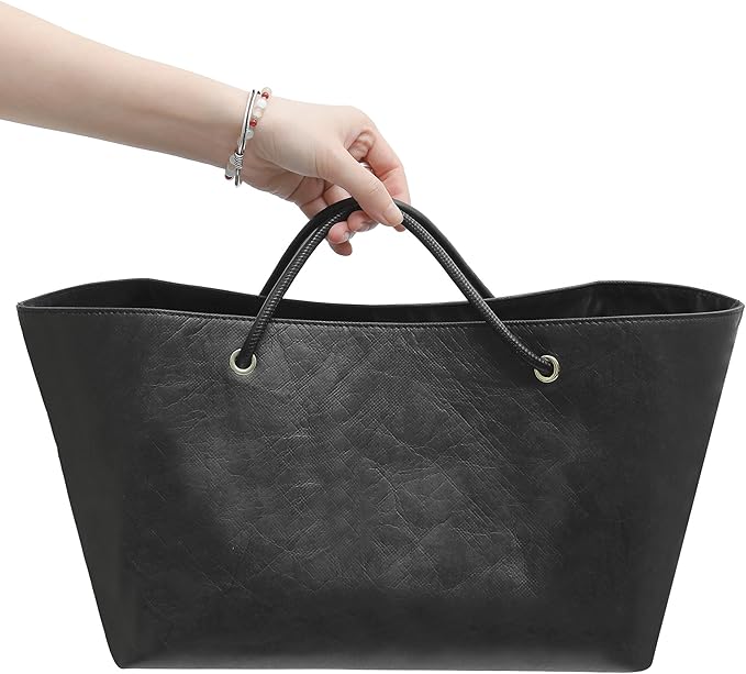 Doxo 2025 DupontPaper Purse Organizer Insert for Longchamp LePliage Large,Fixed Handle, Bag Shaper with Key Leash& 16 Compartments, Upgraded Elastic Cup Holder(Full Black,L)