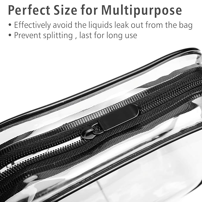 PACKISM TSA Approved Toiletry Bag 3 Medium - Quart Size Clear Makeup Bag for Carry On, Airport Security Compliant Clear Travel bag for Toiletries with Reinforced Seams, Black White Grey