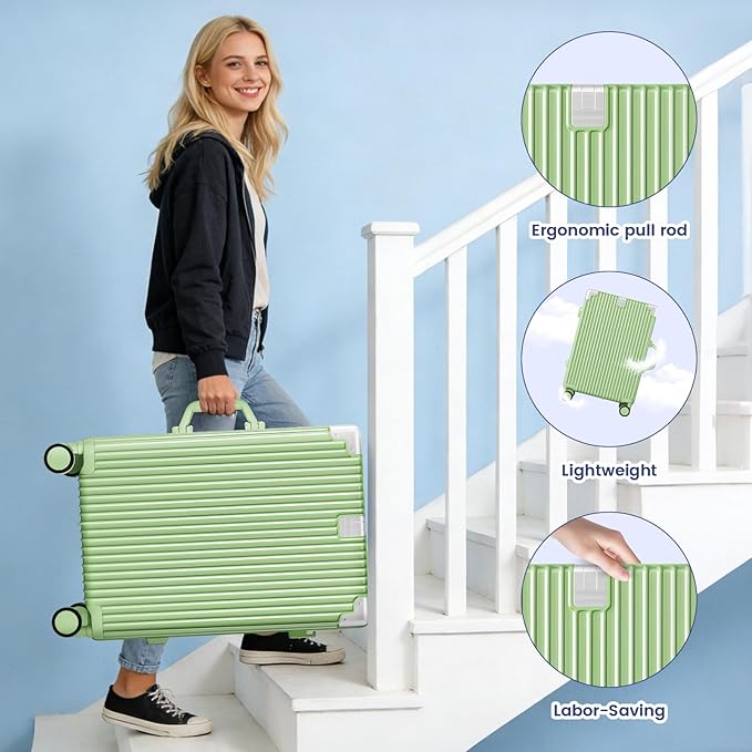 Zipperless Suitcase, 28 Inch Checked Luggage, Hardshell Aluminum Frame Polycarbonate Luggage with Phone Holder, Cup Holder, Charging Port, TSA Lock, Spinner Wheels for Vacations, Fruit Green