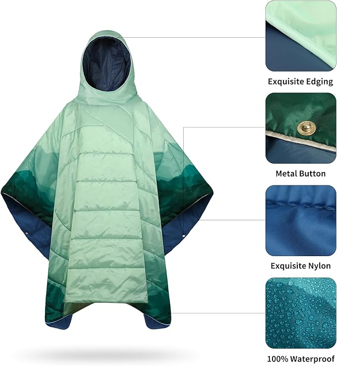 Camping Blanket,Hoodie Blankets Poncho Outdoor Waterproof Windproof Warm Durable & Portable for Stadium, Concerts, Car,Travel, Beach, Picnic, Grass,75 * 55 inch
