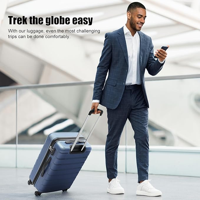 Coolife Luggage Suitcase Carry-on Spinner TSA Lock USB Port Expandable (only 28’’) Lightweight Hardside Luggage (Ice Blue, L(28in))