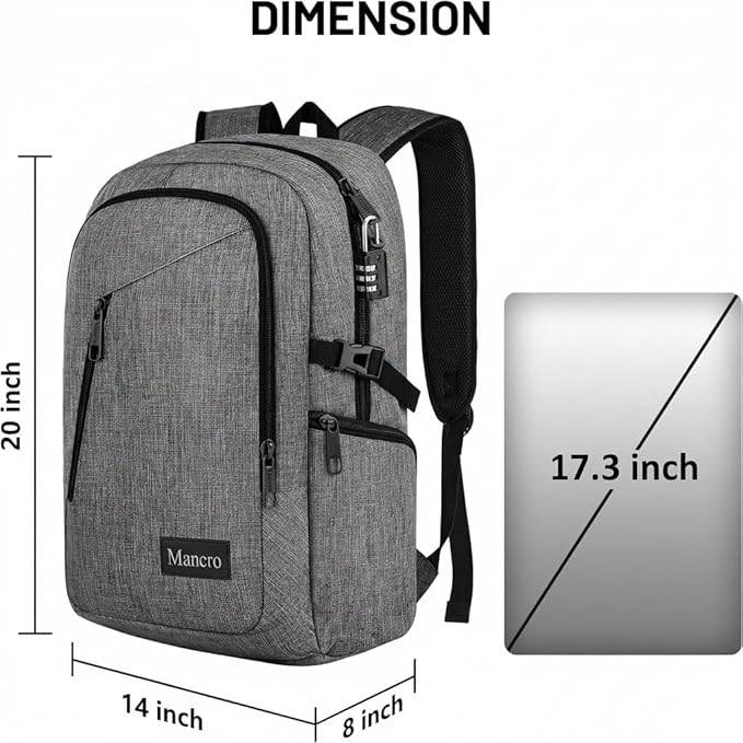 Mancro 17.3 Inch Business Laptop Backpack Large Travel Backpack Lightweight Anti-Theft Laptop Backpack for Men & Women