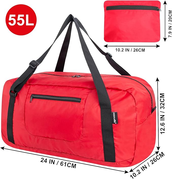 HOLYLUCK Foldable Travel Duffel Bag For Women & Men Luggage Great for Gym -55L, Red
