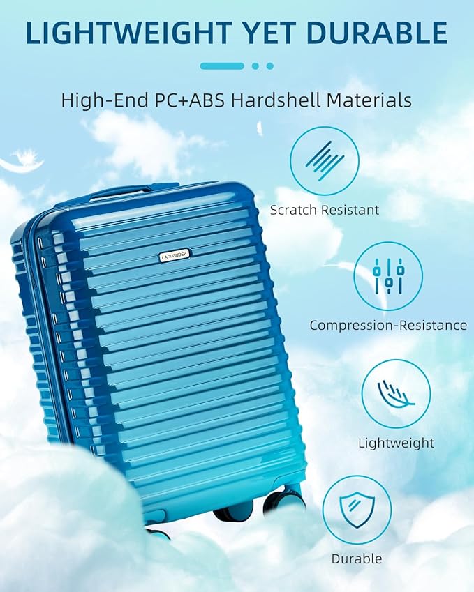 LARVENDER Carry on Luggage 22x14x9 Airline Approved, Expandable 20 Inch Hardside Suitcase with Wheels TSA Lock, PC+ABS Lightweight Carry on Suitcases for Women, Ocean Breeze (20/DB/TB)
