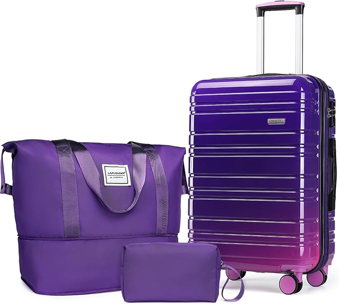 LARVENDER Luggage Sets 3 Piece, 20 Inch Carry on Luggage 22x14x9 Airline Approved Hardside PC+ABS Suitcase Set with Spinner Wheels TSA Lock, Lightweight Luggage Set for Women, Midnight Berry