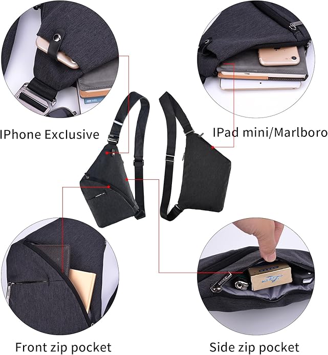 OSOCE Crossbody Sling Bag, Water-Resistant Anti Theft Chest Pack, Minimalist Commuter Daypack for Travel Hiking Work