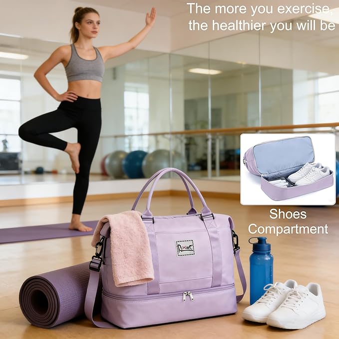 Travel Duffle Bag Weekender Bags for Women with Shoes Compartment, Travel Duffel Tote Carry on Overnight Bag for Travel Business Trips, Sport Yoga Gym Bag with Wet Pocket (Purple)