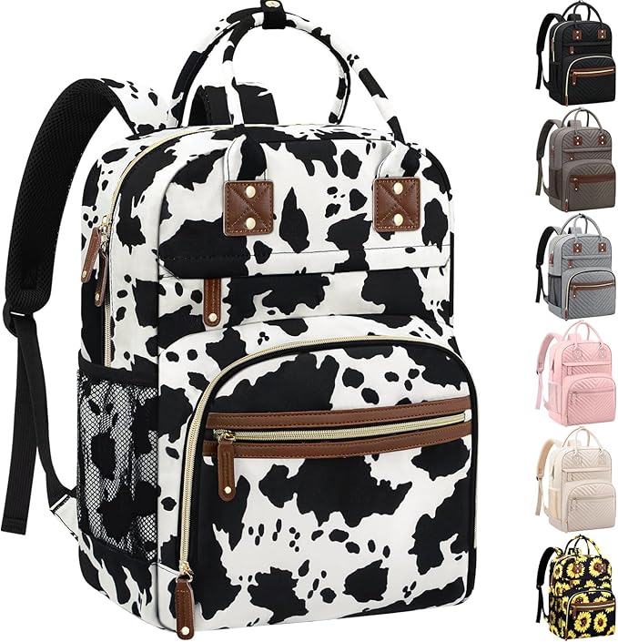 Tenot Large Capacity Baby Diaper Bag Backpack with Insulated Pockets, Waterproof, Stylish Cow Print Design, Suitable for Boys and Girls