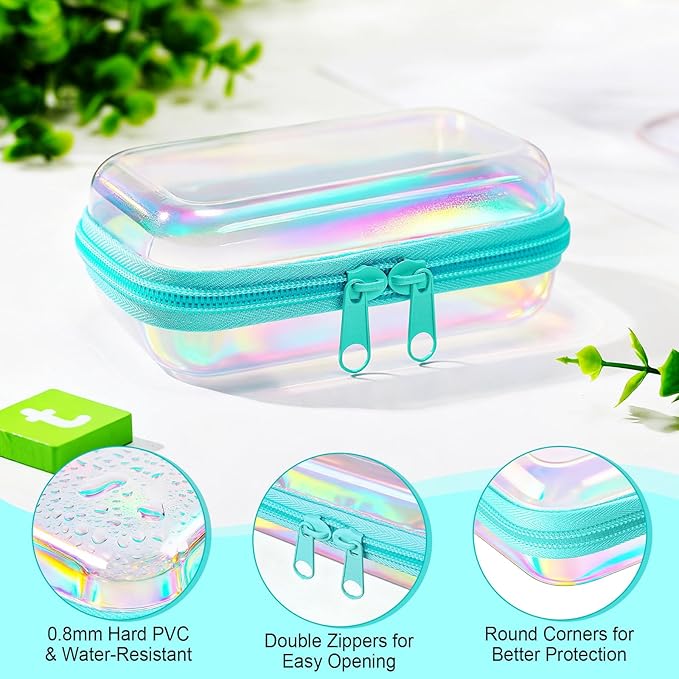 Sanwuta 6 Pcs Clear Hard Zipper Case Plastic Zipper Pouches Transparent Makeup Bag Pencil Case Pouches Toiletry Diaper Bag for Travel Toy Storage Organizer Bins(Holographic,5 x 3 x 2 Inch)