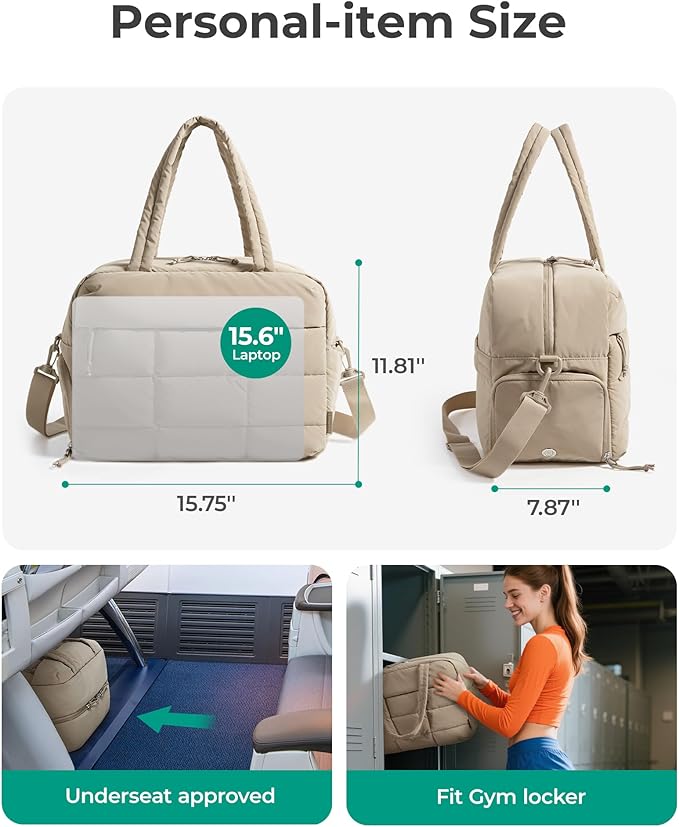 BAGSMART Gym Bag for Women, Carry on Travel Duffel Bag, Water-resistant Weekender with Shoe Compartment for Gym Travel Work, Desert, Medium