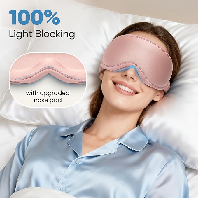 Weighted Eye Mask for Sleeping - Sleep Mask for Women & Men, Blackout 3D Contoured Sleeping Mask for Side Sleeper, Zero Pressure Soft Night Eye Cover with Adjustable Strap for Travel, Pink