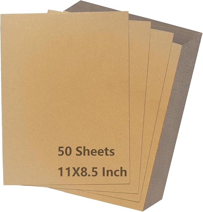 50 Pack Corrugated Cardboard Sheets 8.5x11 Inch, 1.7mm Thick Flat Cardboard Paper, Inserts Filler Pads for Crafts, Packing, Mailing and Shipping.