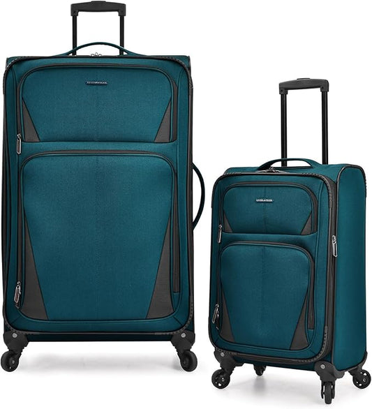 U.S. Traveler Aviron Bay Expandable Softside Luggage with Spinner Wheels, Teal, 2-Piece Set