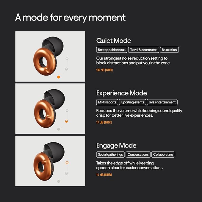 Loop Switch 2 Adjustable Ear Plugs – 3 Noise Relief Modes for Ultimate Control | Flexible Noise Reduction Earplugs for Focus, Travel, Socializing, Festivals & More | 20-26 dB (SNR) Noise Reduction