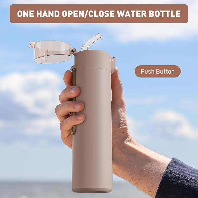 9oz Small Water Bottles with Straw, Mini Water Bottle with One-Hand Open Design, Leak-Proof Locking Lid for Hot&Cold Drinks, Small Travel Water Bottle - 100% Leakproof for School, Travel...(Mocha)