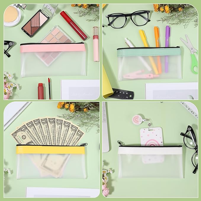 6-Pieces Money Envelopes for Cash, Multi-Purpose Money Bags with Zipper, Money Pouch 7.8 X 3.9 Inch Clear Cash Bag, Bank Deposit Bags for Coins Makeup Mothers Day Gifts School Supplies