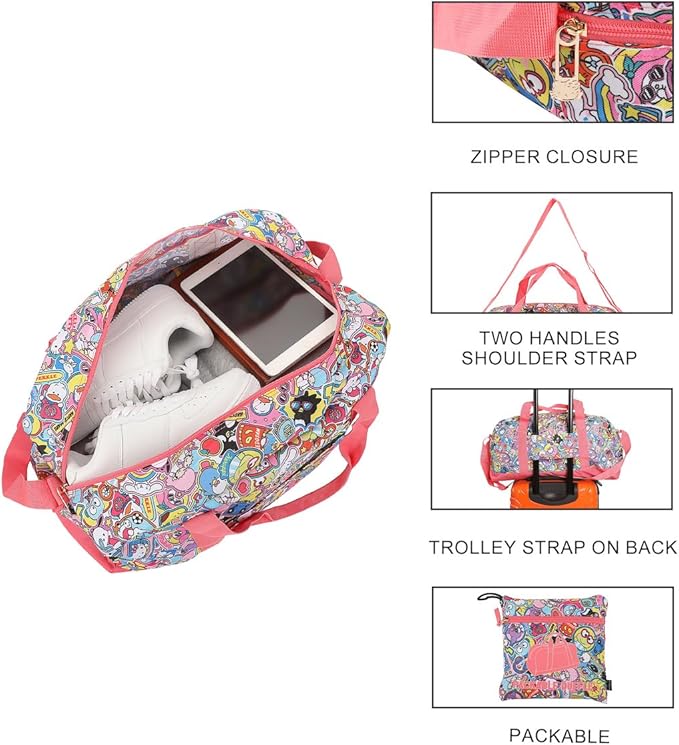 Hello Kitty & Friends All-Over Character Print White & Pink 21" Packable Duffel