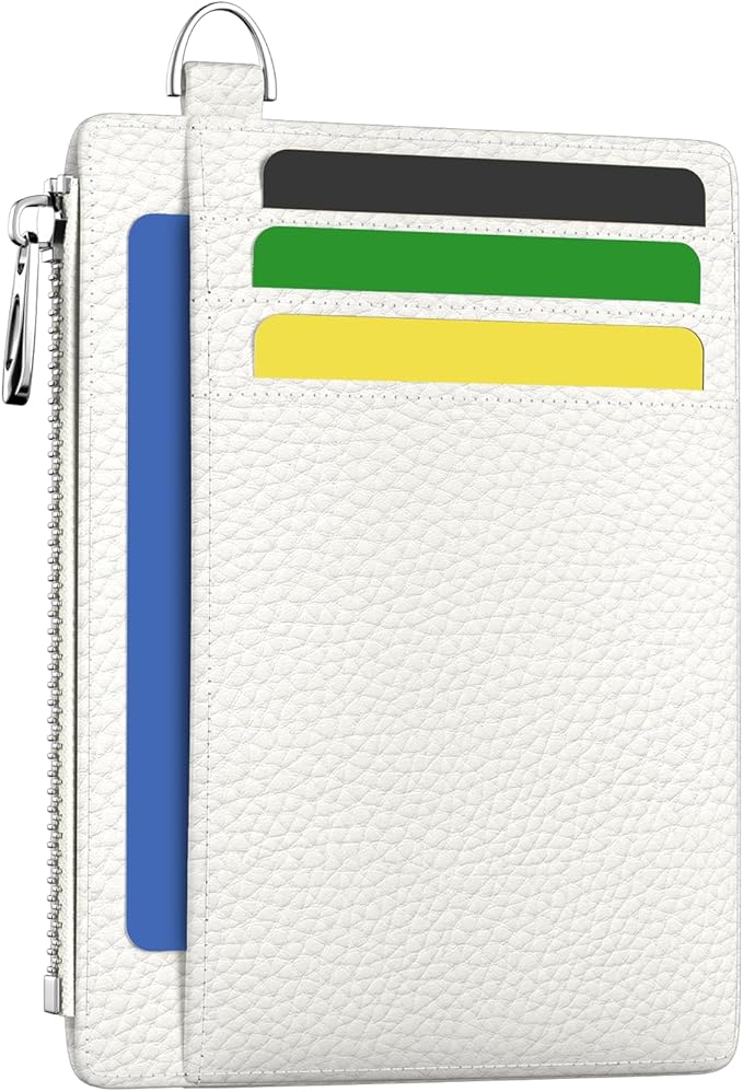 Hancynir Minimalist Small Wallet Women Credit Card Holder, RFID Blocking Slim Mini Card Wallets Cute Front Pocket PU Leather Card Case Thin Travel Zipper Coin Cash for Ladies Men Wallet Gifts White