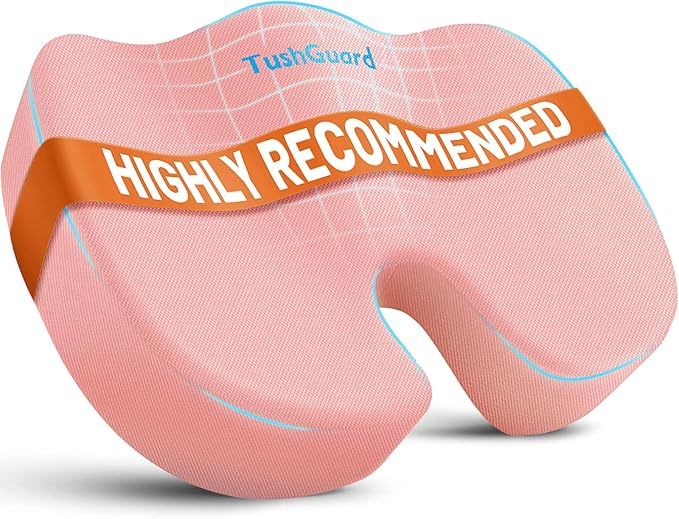 TushGuard Seat Cushion for Office Chair Memory Foam Non-Slip Cushion Back, Relief Chair Pad, Butt Pillow for Office Chair, Car, Computer Desk, Pink