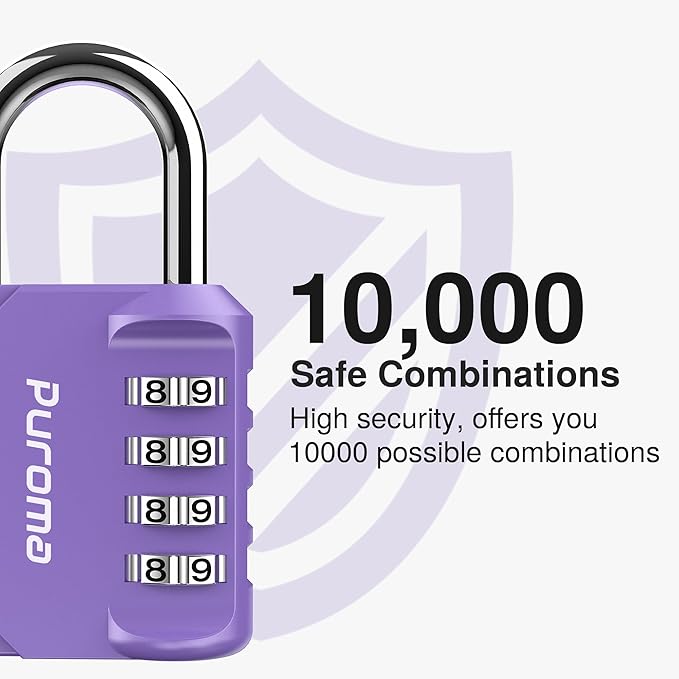 Puroma 2 Pack Combination Lock for Locker 4 Digit Outdoor Waterproof Padlock for School, Gym, Sports, Fence, Toolbox, Gate, Case, Outdoor, Hasp Storage (Purple)
