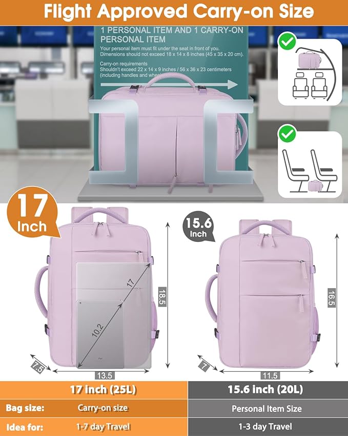 Capolo Travel Backpack for Women Men Waterproof Laptop Backpack Airlines Approved Carry On Backpack Bag Computer Bookbag for Business, Work, Traveling Fits 17 Inch Laptop(Purple)