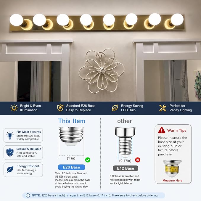Brtstiun G25 LED Light Bulbs, Round Vanity Light Bulbs for Bathroom, 40W Equivalent, Cool White 4000K, E26 Base Globe Light Bulb, 600LM, Non-Dimmable, 4-Pack