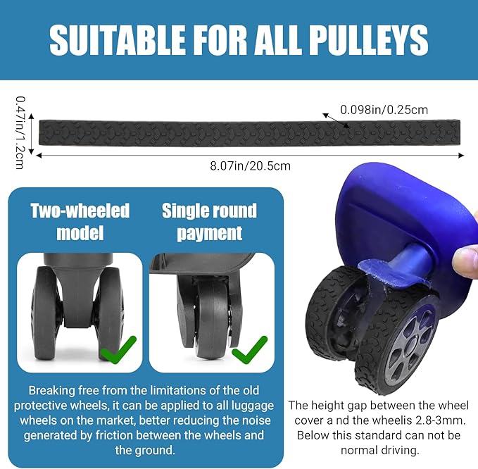 Cuttable Luggage Wheel Covers,12pcs Silicone Luggage Wheel Protector Covers Self-Adhesive, Silent and Friction-Resistant, for Universal Wheels and Office Chair Casters (Black)