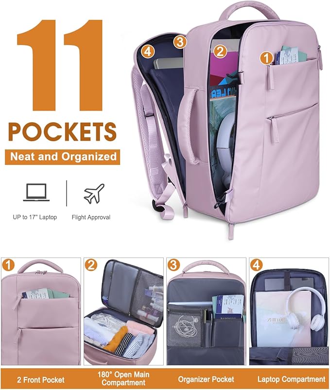 Capolo Travel Backpack for Women Men Waterproof Laptop Backpack Airlines Approved Carry On Backpack Bag Computer Bookbag for Business, Work, Traveling Fits 17 Inch Laptop(Purple)
