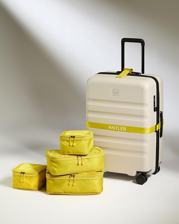ANTLER - Compression Packing Cubes for Travel, Luggage Organiser for Suitcases or Bags, Travel Accessories, Set of 4, Gorse Yellow