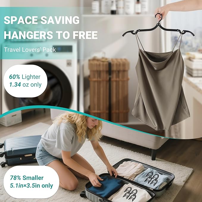 10 pcs Travel Hangers Foldable，Folding for Travtravel Hangerscruise Essentials ， Upgraded Folding Travel， Foldable for Suitcaseeling Travel Hangers (Black)