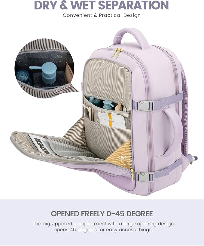 LOVEVOOK Travel Backpack For Women Flight Approved, 50L Large Carry On Backpack For Airplanes, Personal Item Travel Bag, Waterproof 18 Inch Laptop Backpack For Business Weekender Overnight, 4Pcs Set
