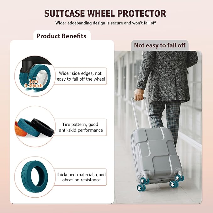 XYOFUN Luggage Wheel Covers - Upgraded 8-Pack Anti Dust & Scratch Noise Reduction Carry On/Travel Suitcase Wheel Protector - For 2-2.4" wheels - Lake Blue