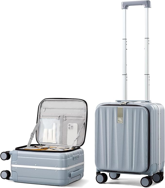 Hanke 16 Inch Underseat Carry On Suitcases with Wheels,Lightweight Hard Shell Carry on Luggage for Weekender,Top Opening Small Suitcase,Travel Luggage for Womem Men,Grey