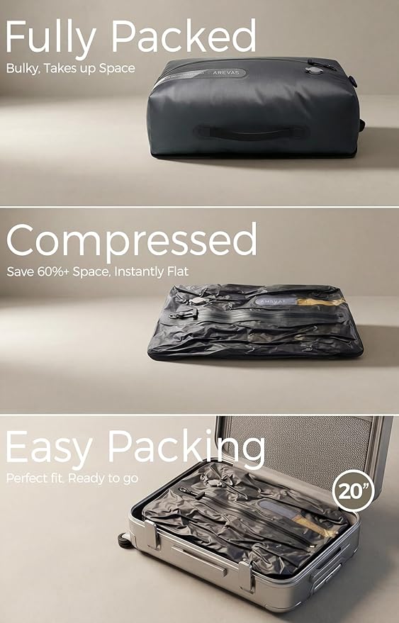 Vacuum Seal Bags for Travel w/Rechargeable Pump, 18L Compression Packing Cubes for Carry-On Suitcase & Travel Backpack, Reusable IP67 Waterproof Vacuum Storage Kit, Gift Set (2-Pack)