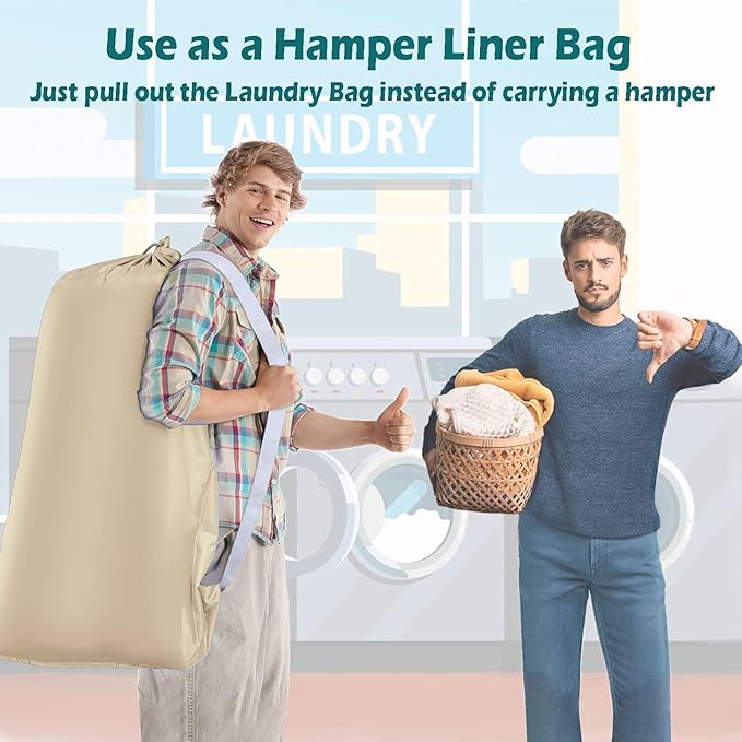 Heavy Duty Laundry Bag 2 Pack XL Nylon Laundry Bags with Straps, Washable Large Dirty Clothes Organizer with Drawstring Closure, Travel Washing Bag Fit a Laundry Hamper or Basket