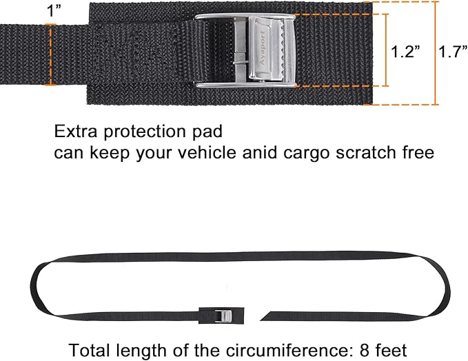 Ayaport Lashing Straps with Stainless Steel Buckles 16ft Adjustable Cam Buckle Tie Down Cinch Strap for Packing Black