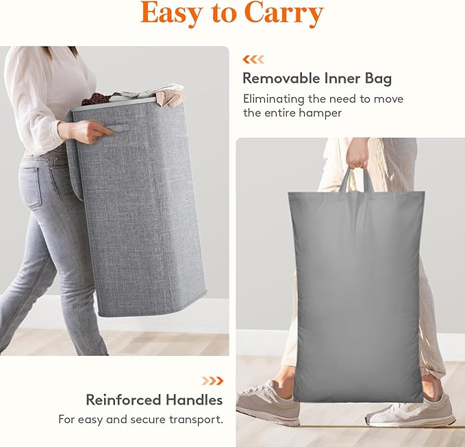 Lifewit 105L Large Laundry Basket with Lid, Laundry Hamper with Plastic Handles and Removable Bag, Foldable Tall Dirty Clothes Hampers for Laundry for Laundry Room, Bedroom, Bathroom, Dorm, Light Gray