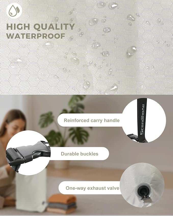 Travel Laundry Bag, Pump-free Vacuum Compression Dirty Clothes Bag, Medium Reusable Waterproof & Washable Laundry Bag, Wet and Dry Bag, Ideal for Suitcases, Laundromats (1 Pack) White