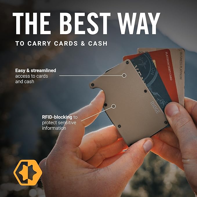 Ridge Wallet for Men - Slim Minimalist Compact Wallet and Card Holder, RFID Protected Front Pocket Wallets for Men with Integrated Cash Strap